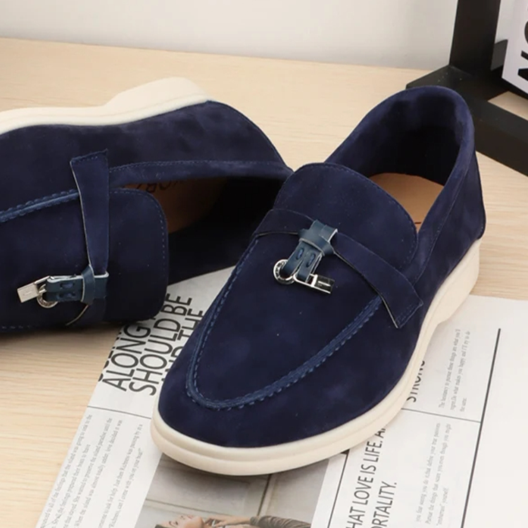 Chic Suede Loafers with Metal Lock