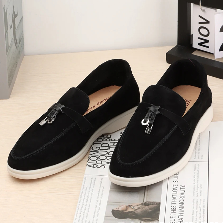 Chic Suede Loafers with Metal Lock