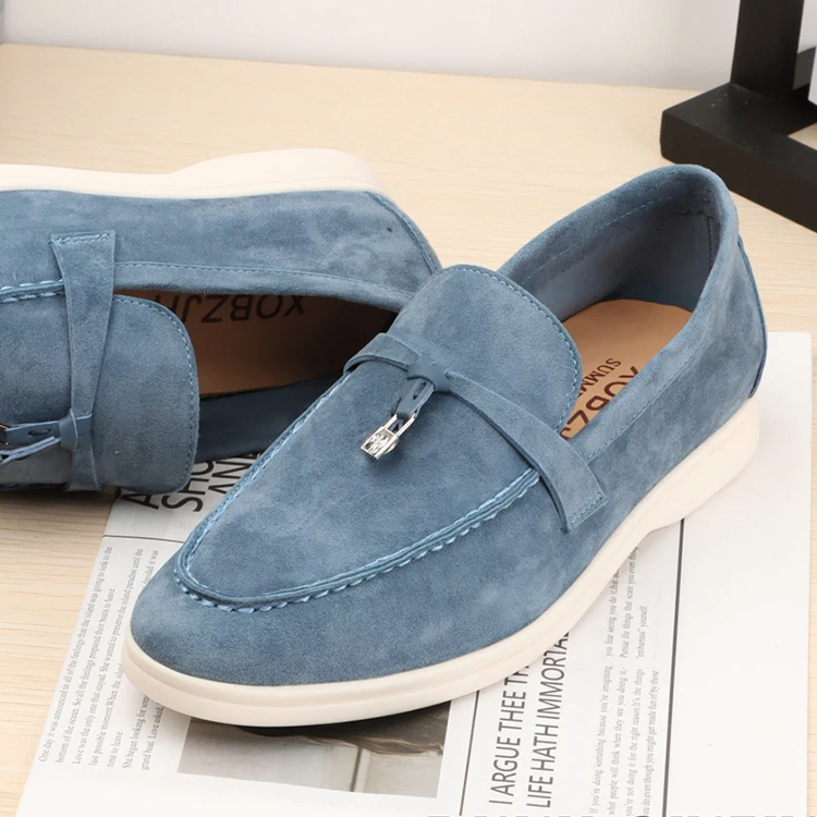 Chic Suede Loafers with Metal Lock