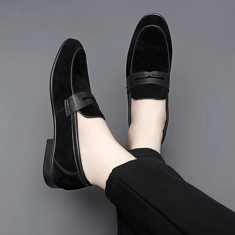 Breathable Black Suede Penny Loafers