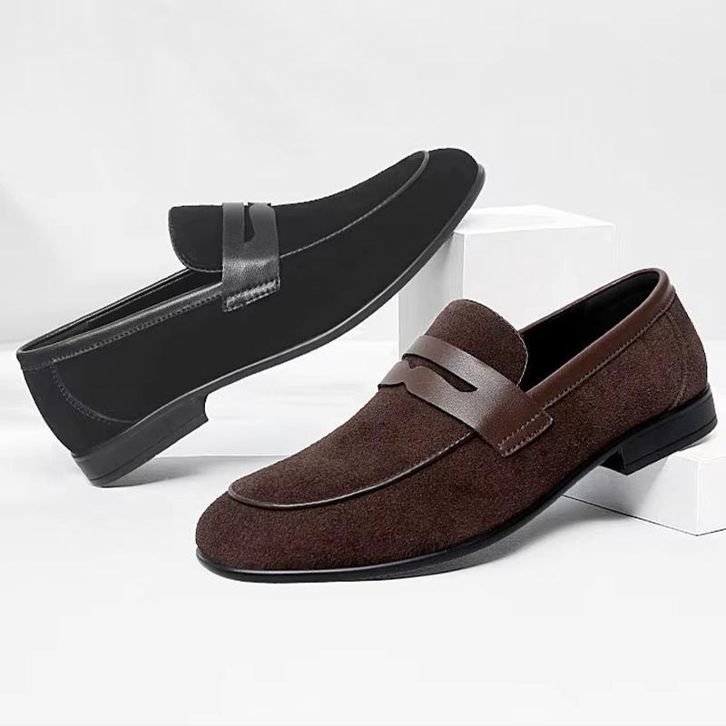 Breathable Black Suede Penny Loafers