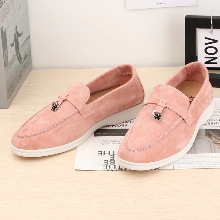 Chic Suede Loafers with Metal Lock