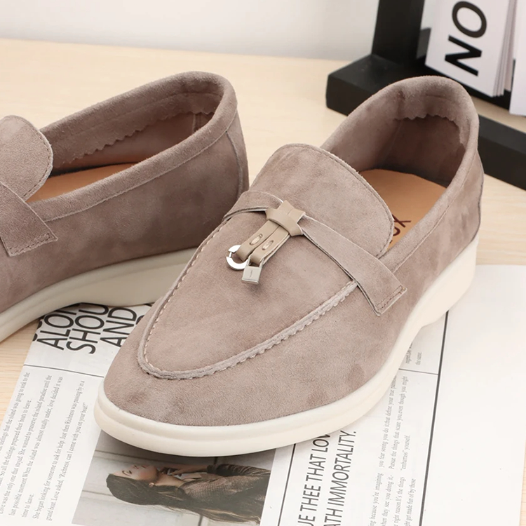 Chic Suede Loafers with Metal Lock